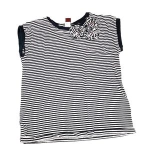 Tea Girls Navy Striped Tee w/ Fabric Flowers